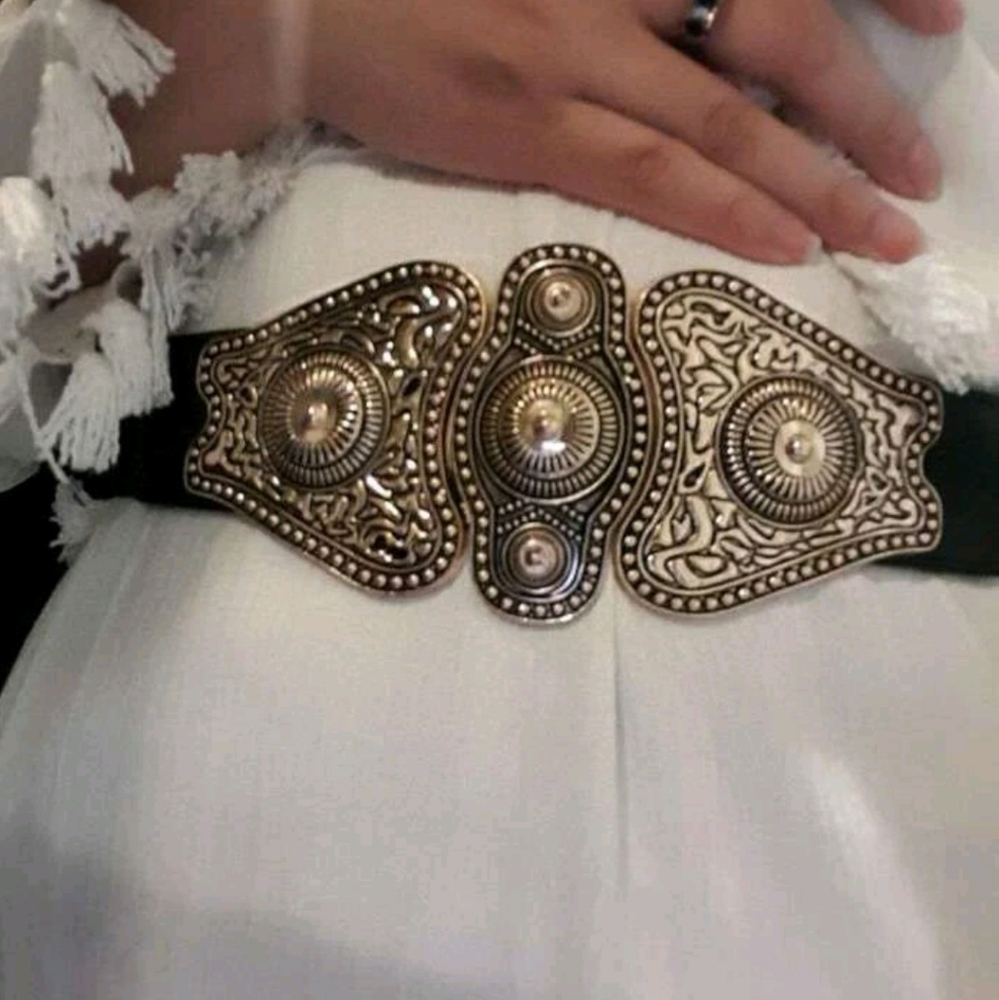 Corset Wide Waist Elastic black & gold statement Belt - Picture 10 of 13